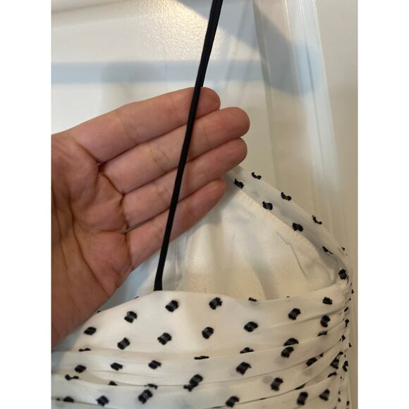 Self-Portrait Swiss Dot Pleated Chiffon Midi Dress White Black Size 4 - Picture 10 of 15